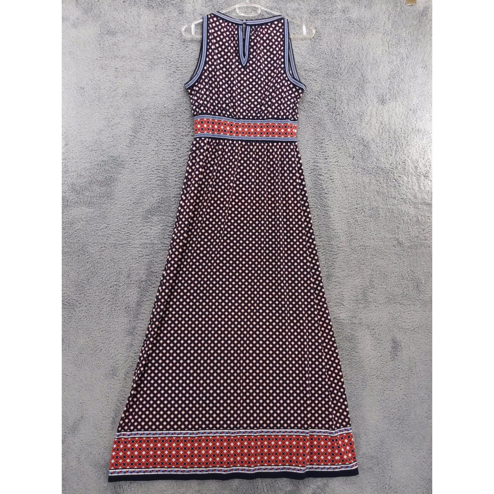 Max Studio XS Maxi Dress Sleeveless Red Blue Geometric Print Stretch Jersey - Picture 8 of 9